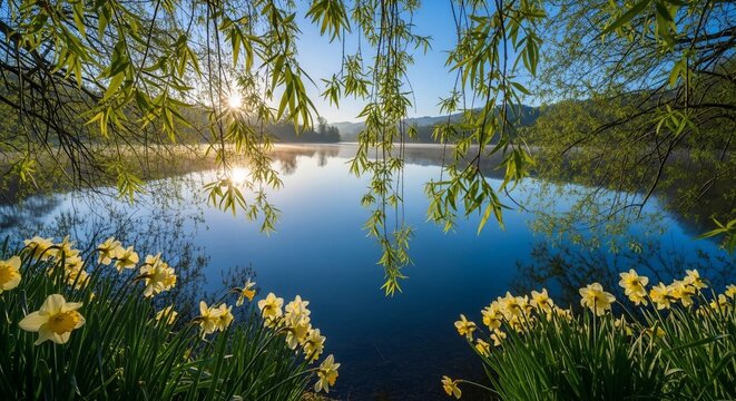 Tranquil lake landscape