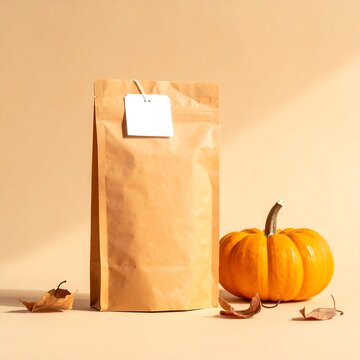 Minimal Orange Halloween Tea Sachet Packaging on Cream Background
