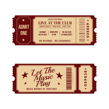 Vintage music concert event ticket template vector illustration