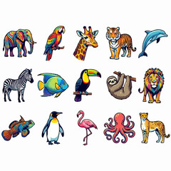 Naklejka premium Colorful Artistic Animal Illustrations Set.