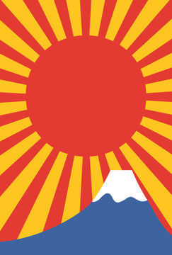 年賀状素材 富士山とサンバースト初日の出イラスト
