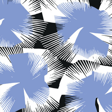 Hand-drawn Japanese-inspired flowers with bold woodcut texture, layered petals and expressive black linework, creating a rhythmic pattern suited to textiles, wallpaper and packaging.