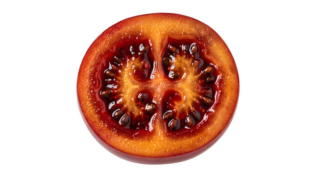 Tamarillo Slice Isolated on White Background - Fresh Red Tree Tomato Cross Section