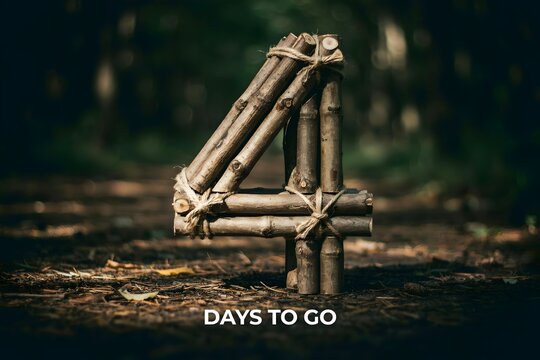 Rustic number four made of wooden branches for a countdown timer or event announcement