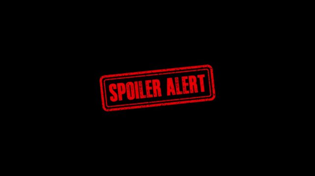 Spoiler Alert rubber stamp animation. Spoiler Alert Stamp textured bold text motion. Up to down stamp zooming and hit effect 4k video.