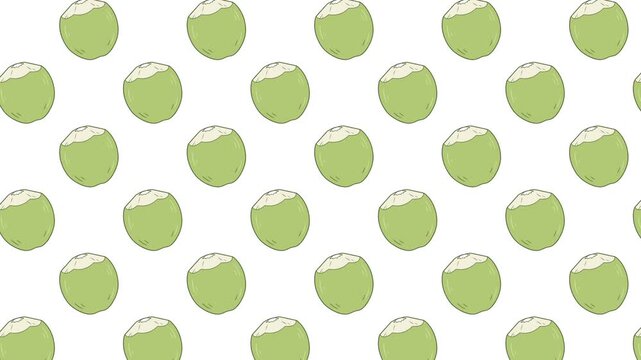 Repeating pattern illustration featuring green young coconuts arranged across a clean white background flat design style