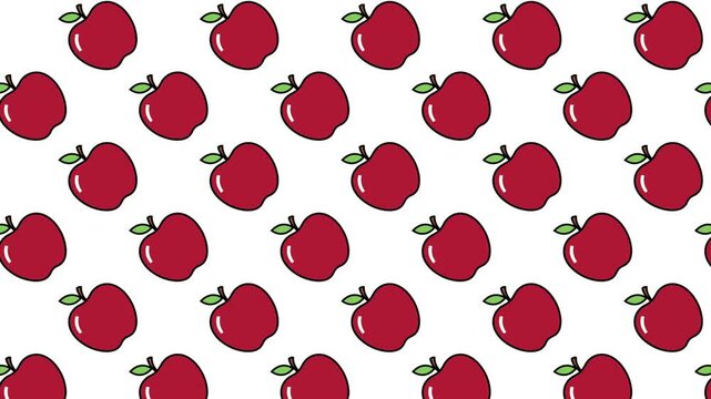 Repeating red apple pattern illustration featuring minimalist fruit vector icons arranged uniformly across white background