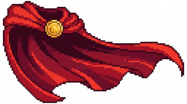8-bit pixel art of a flowing red hero cape RPG game asset isolated on white.
