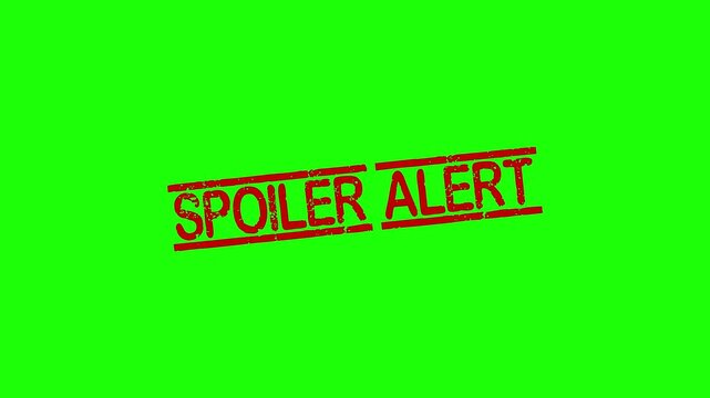 Spoiler Alert rubber stamp animation. Spoiler Alert Stamp textured bold text motion. Up to down stamp zooming and hit effect 4k video.