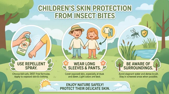 Educational Infographic for Children's Skin Protection from Insect Bites and Mosquito Safety