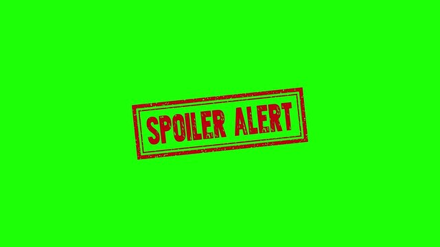 Spoiler Alert rubber stamp animation. Spoiler Alert Stamp textured bold text motion. Up to down stamp zooming and hit effect 4k video.