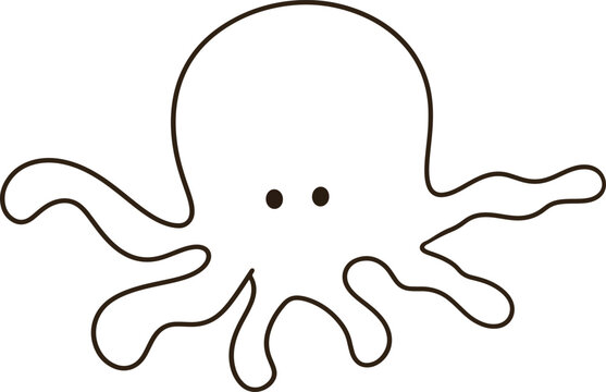 Cute octopus line art cartoon hand drawn minimal mollusk outline icon for coloring book design
