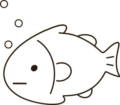 Cute blue fish line art cartoon hand drawn minimal water bubble outline icon for coloring book