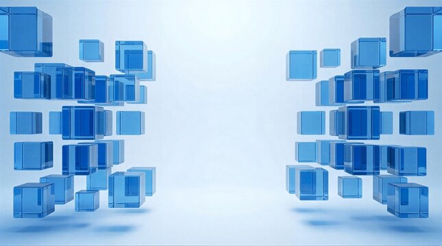 Abstract Cube Structure 3D render blue cubes floating geometric pattern precision