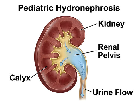 Pediatric hydronephrosis kidney diagram illustration isolated on white background