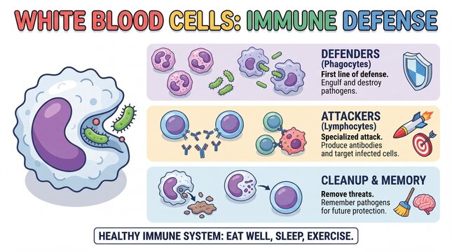 Medical Infographic of White Blood Cells and Immune System Defense Mechanism Illustration