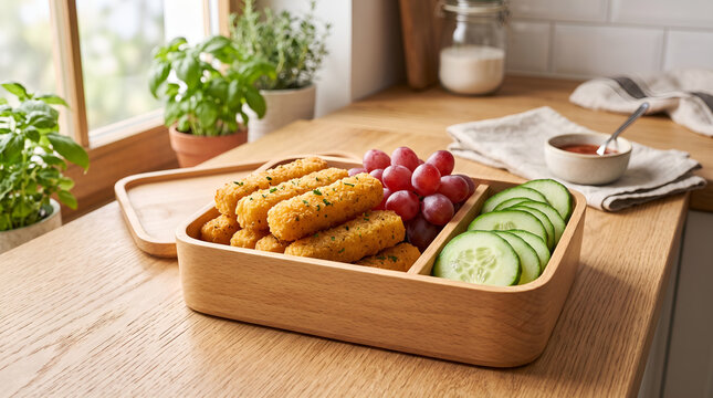 Healthy snack box for National String Cheese Day with fresh fruit