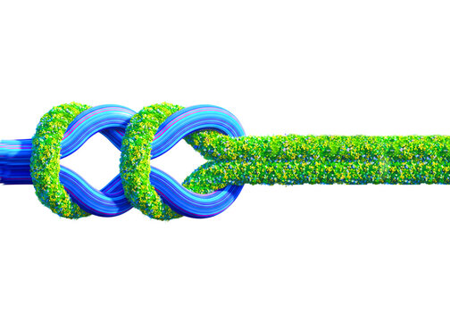 Fiber optics are intertwined with moss; an eco-friendly concept.