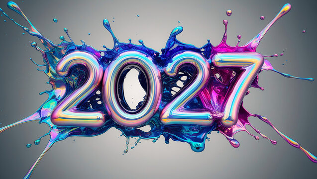 Vibrant Colorful Liquid Splash Design Showing Year 2027 With Futuristic Digital Typography Style