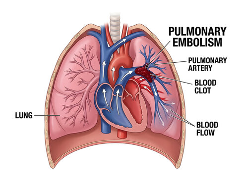 Pulmonary embolism in human lung diagram isolated on white background