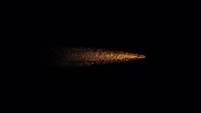 Animated stream of glowing golden particles moving across the frame with alpha channel, ideal for magical trails, spark effects, transitions and overlays