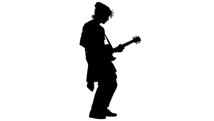 Obraz premium Silhouette of guitarist playing on white background.