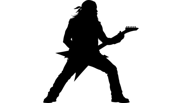 Silhouette of guitarist playing electric guitar white background.