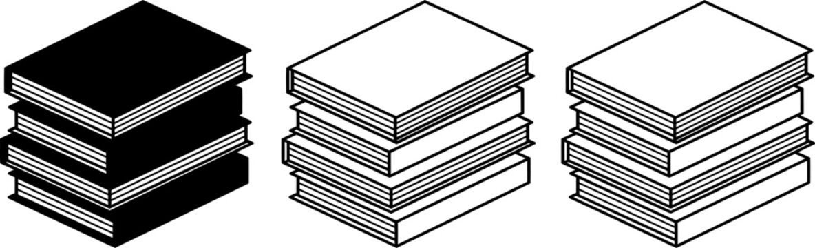 Three stacked books in varying shades of gray against a plain white background