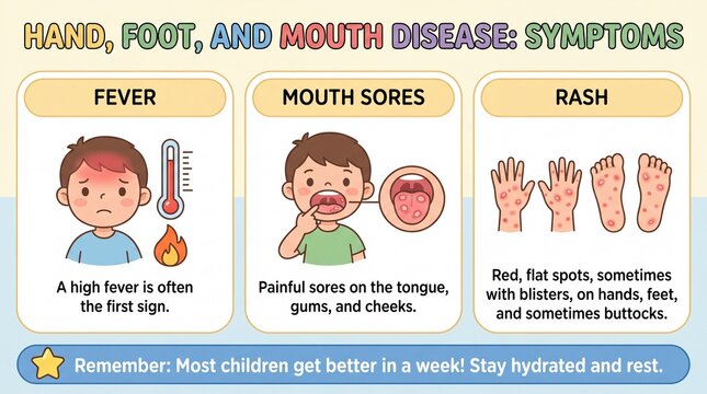 Hand Foot and Mouth Disease Symptoms Educational Infographic for Child Healthcare