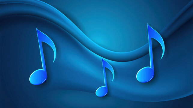 Blue musical note abstract background with flowing wave, creating dynamic sound concept and vivid glowing rhythm design for audio, performance, and creative media