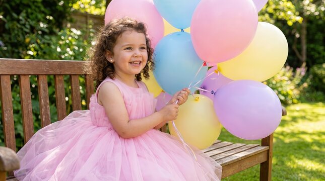 Cute Little Girl Smiling with Colorful Balloons