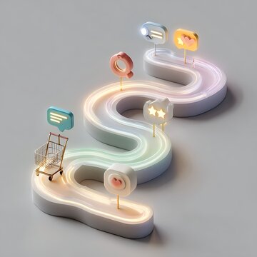 3D Isometric Customer Journey Map with Glowing Path and Icons
