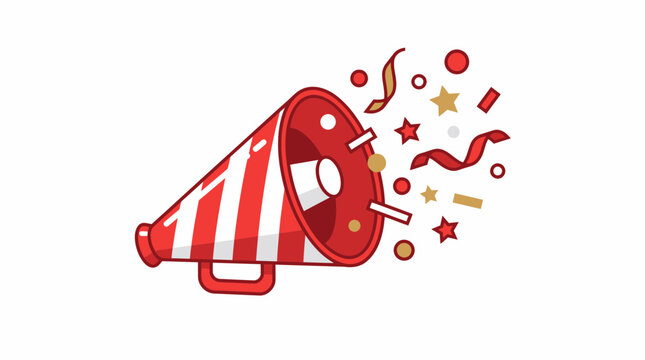 Festive Celebration Megaphone with Confetti and Streamers for Holiday Party Announcements and Event Promotion Graphics