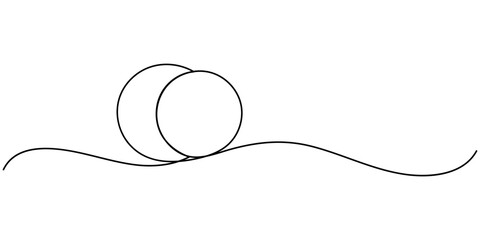 Obraz premium Minimalist continuous single line art drawing of two overlapping circles sitting on a flowing wave shape abstract graphic illustration design element for modern creative projects