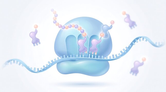 Ribosome translating messenger rna into proteins during cellular protein synthesis process with ribosome translation molecular genetics biochemistry ribosomal messenger biomedical microscopic