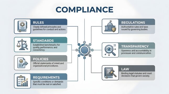 Compliance concept with rules regulations policies law transparency