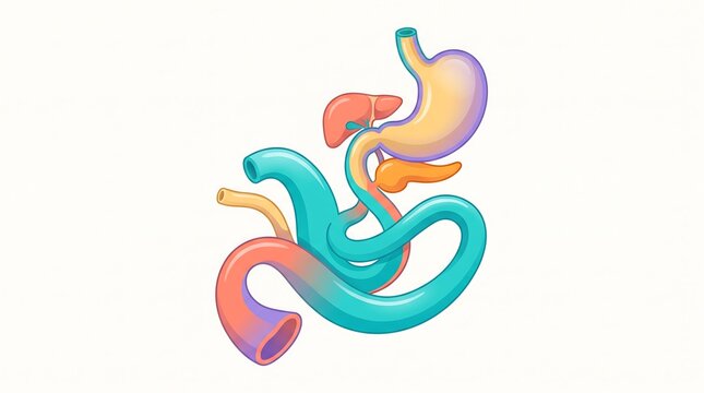 Human digestive system anatomical illustration showing stomach pancreas and intestines with human anatomy gastrointestinal tract internal organs medical illustration body system pancreas