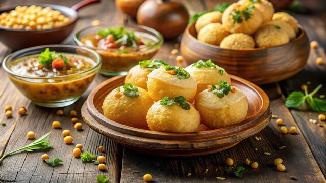 Pani puri or golgappa is a popular indian chat menu selective focus