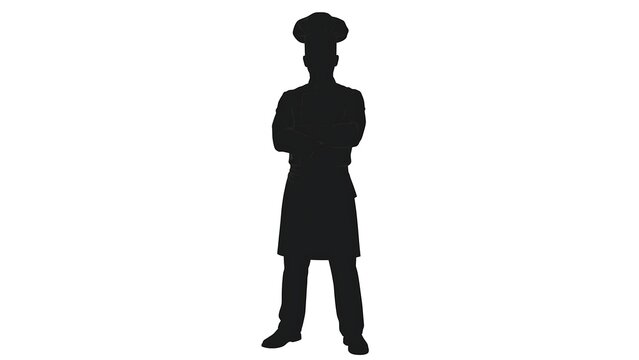 Chef silhouette standing with arms crossed white background.