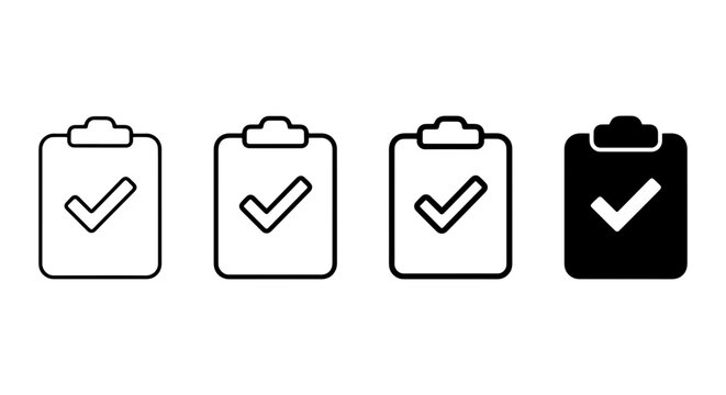 Checklist Icons, Clipboard with Tick Mark, Task Completion Symbols, Vector Graphics