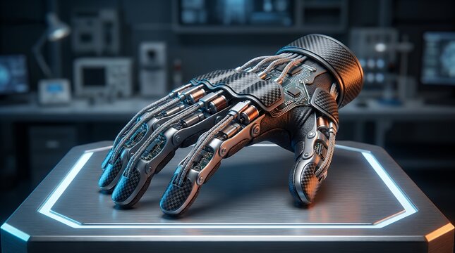 Ultimate Futuristic Cybernetic Exoskeleton Robotic Hand Concept Advanced Technology Design Science Fiction Gadget Medical Prosthesis Showing Mechanical Engineering Detail Art Render