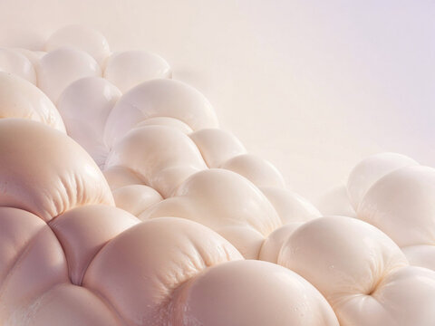 An ethereal abstract cloudscape made entirely from soft sculptural forms resembling inflated fabric