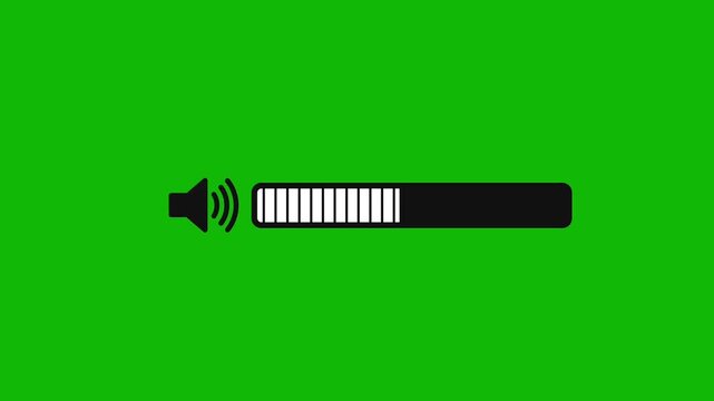 Audio volume indicator bar animation rising up on green screen background, speaker sound level control icon keying element.