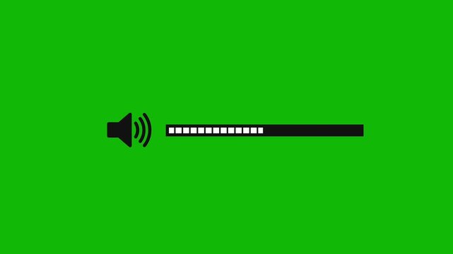  Audio volume bar control animation on green screen chroma key background loading from low to high sound indicator motion graphic.