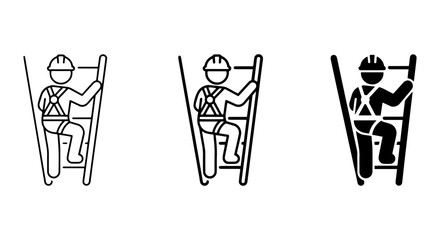 Construction Worker Climbing Ladder Safety Harness Icon Set, Industrial Safety Gear Vector Graphics, Occupational Hazard Prevention Symbols © gaji