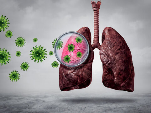 Human Lungs Infection with Virus Magnified View Medical Concept Illustration