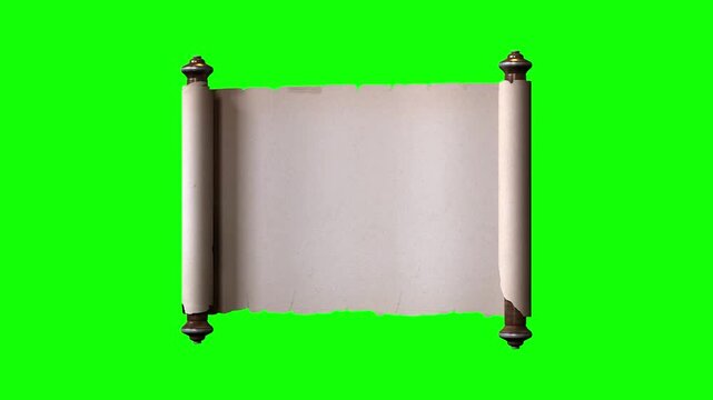 Vintage paper scroll opening and closing on green screen chroma key