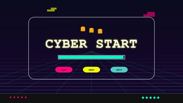 Cyber Start Retro Futuristic Loading Screen Animation.