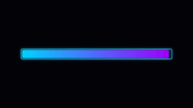 Neon Gradient Loading Bar Animation Progressing on Black Background.