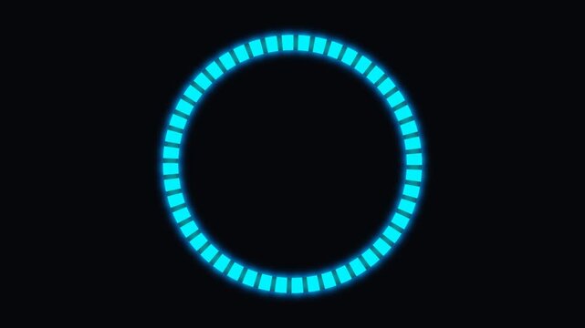 Glowing Neon Blue Digital Loading Circle Animation Loop.